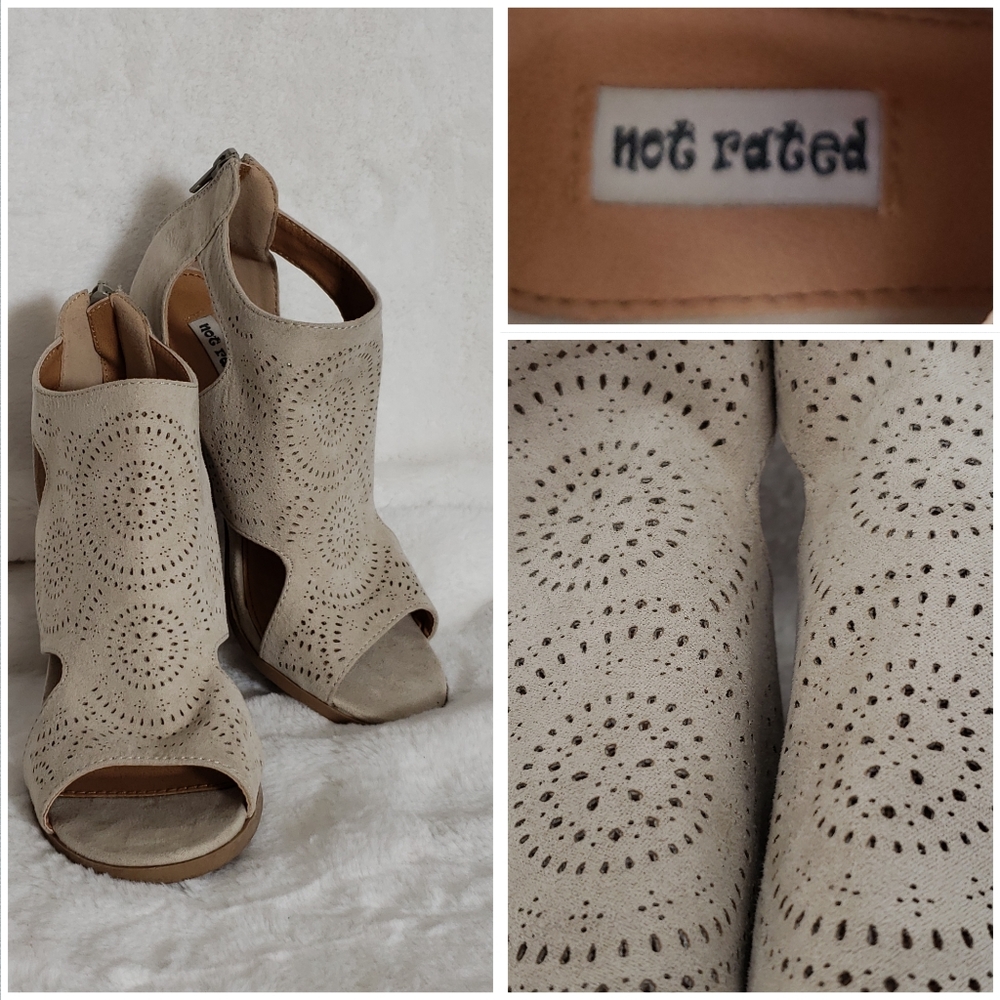 Not Rated Laser Cut Tan Wedge Shoes